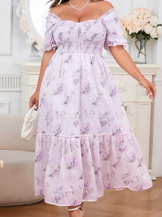 Eywol Dresses & Skirts - Eywol whimsical Off-Shoulder Lavender Floral Midi Dress NWT M